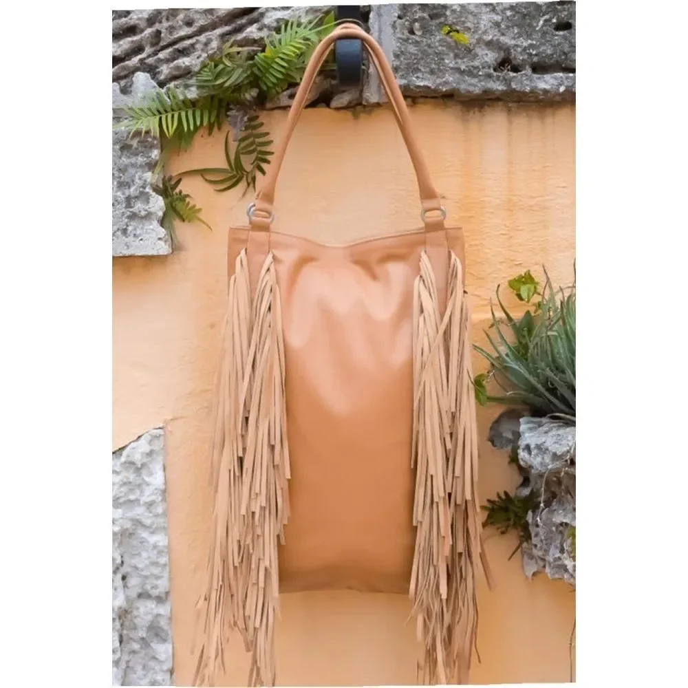 NWT AREA Stars Fringe Faux Leather HOBO Bag, 17
